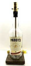 PADDY'S IRISH WHISKEY Large 1.75L Liquor Bottle Bar TABLE LAMP Light w/Wood Base picture