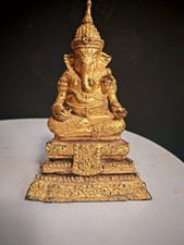 Antique Thai Ganesha Bronze Statue Rattanakosin Style Gilded Elephant God Buddha picture