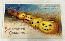 Vintage Ellen Clapsaddle Halloween Greeting Jack o' Lanterns Pumpkins Postcard picture
