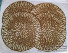 4 CHRISTMAS HOLIDAY TABLE BEADED PLACEMATS CHARGERS ELEGANT GOLD STAR PATTERN picture