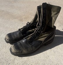 Vintage 1988 US Military Jungle Boots OD Green Canvas Black Leather 9R picture