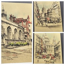 3 POSTCARDS ~ vintage London St architectural sketches artist signed Joseph Pike picture