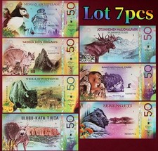 Lot 7pcs World Famous National Parks 50 Fantasy Polymer Banknote Puffin Cougar picture