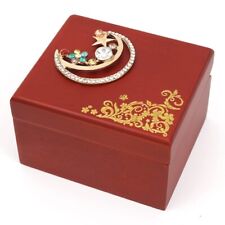 MOON, STAR AND FLOWER RED WOOD WIND UP  MUSIC BOX picture