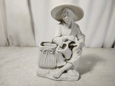 Vintage Toyo Blanc De Chine Style White Porcelain Figurine Fisherwoman Farmer picture
