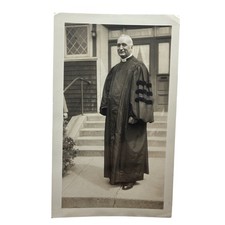 Vintage 1925-49 Clergyman Church Steps Snapshot Photo 3x4.75 B&W Gelatin Orig picture
