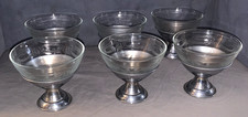 Great Set   6  Vintage  Sherbet  or  Dessert  Cups  Metal Base  Glass Insert picture