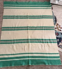 VTG Warmbilt Minnesota Woolen Virgin Wool Lodge Blanket Green Black Stripe 76x86 picture