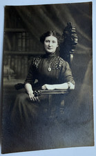 c1900s RPPC Edwardian Pretty Woman in Ornate Chair Tall Studio Portrait Postcard picture