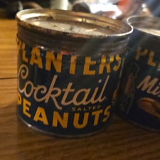 Planters Nuts Lot of 4 Vintage Metal Advertising Cans w/ Mr. Peanut Lids picture