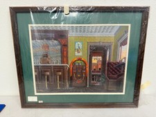 Scroggins 1989 Hand Signed Framed Vintage Soda Fountain Jukebox Print picture