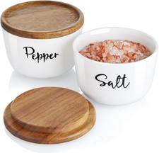 DAYYET Salt and Pepper Bowls, 10 Oz Salt Cellar with Lid, Stacked Ceramic Salt P picture