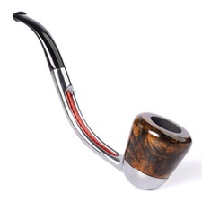 MUXIANG Aluminum Metal Tobacco Pipe Curved Shank Stem Pipe With Briar Wood Bowl picture