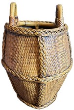 VTG Hand Woven Asian Rattan And Bamboo Harvest Basket Handles  picture