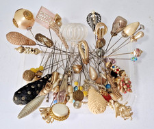 FABULOUS LARGE LOT OF APPROX 60 VINTAGE HAT PINS picture