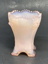 Vtg Pink Opalescent Glass Colonial Drape Swag Footed Toothpick Holder Sawtooth picture