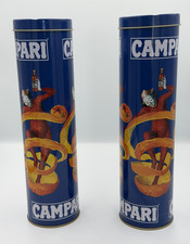 Campari Blue Metal Tin Advertising Tins, Lot of 2 Cylindrical Containers picture
