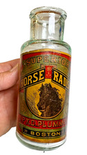 Antique 1890s J.P. & D. Plummer Boston MA Horse Radish Bottle Pictorial Label picture