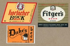 Lot of 3. HORLACHER BOCK, DUKE’S BEER & FITGER’S STRONG vintage USA, LABELS. picture