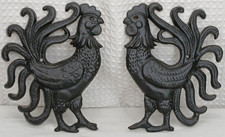 VINTAGE VERMAY MID CENTURY FIGHTING ROOSTERS 2 METAL WALL PLAQUES  picture