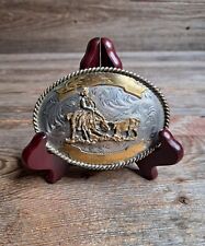 Vintage Cowboy Horse Rodeo Comstock Silver Western Belt Buckle picture