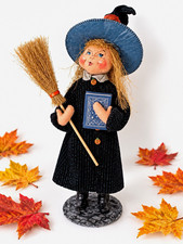 Annalee 2007 Bewilda Witch Cloth Face Halloween Doll with Book & Broomstick 10” picture