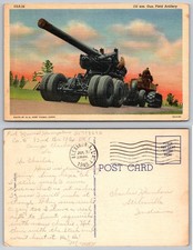 1945 WWII US Army 155mm Field Artillery Gun Postcard Alexandria LA Curteich picture