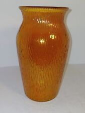 Vintage Jeanette Carnival Glass Vase Iridescent Marigold Tree Bark Pattern picture