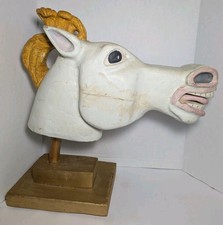 VTG MCM Folk Art Hand Carved Carousel Horse Head Solid Wood 19