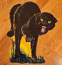 Vintage Eureka Halloween Die Cut Arched Back Black Cat Full Moon Lrg USA 1964 picture