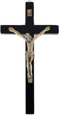 Vintage Wooden Metal Wall Cross Crucifix Holy Religious Carved Christ Black picture
