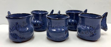 x5 Handmade Ceramic Art Pottery Mug Blue Fish Tail Fin Handle Signed Thora picture