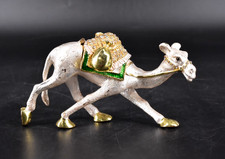 VTG Enamel Hinged Camel Trinket Jewelry Box Figurine Rhinestones Silver Tone picture