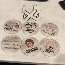 Golden Girls Coasters Set of 6 w/ Holder Cork Backed NonSlip Drink Collectible picture