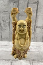 VTG Faux Ivory Laughing Buddha Statue Hotei Budai Holding Peaches 10' picture
