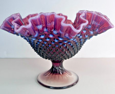 Fenton Dark Plum Opalescent Hobnail Large Compote - 10