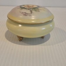 Vintage Giraud Limoges Porcelain Pale Green Footed Trinket Box Floral Gold Gilt picture