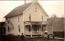 Antique RPPC Postcard Family Outside Large Clapboard Farm House 1910s picture