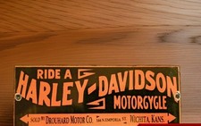 Vintage Harley Davidson Motorcycle Porcelain Sign Wichita Kansas Gas Oil Gas Oil picture