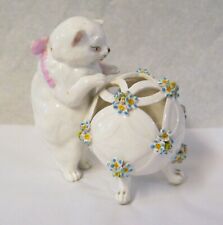 Fabulous Victorian Porcelain Cat With Globe Encrusted With Forget-Me-Not picture