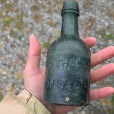 Antique Green Glass Liquor Bottle Embossed PHJ PHILA R.H. Tholey Philad picture