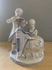 Vintage Porcelain Colonial Couple Blue White With Musical Instruments picture