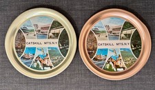 Vintage Catskill Mts NY Aluminum Souvenir Trays Set 2 Rose Gold & Gold 11.25