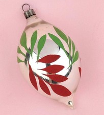 Vtg Heim Teardrop Silver Hand Painted Red Green Leaves Lemon Drop US of A 4.25