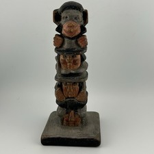 Hand-Carved Folk Art Wood Totem Guatemala Stacked Campesinos Monkey 60s Vintage picture