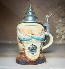 King German Lidded Beer Stein Mug w/ Hinged Metal Lid Breweriana, Germany picture