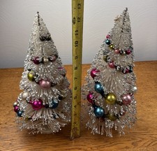 Vtg Pair Silver Bottle Brush Christmas Tree Mercury Glass Ornament Garland 13” picture