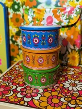 Flower Power Canisters Tins Vintage Groovy Retro 1970s 70s MCM VTG Bright Colors picture