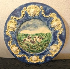 Antique Rare French Majolica Pottery Cherub accents/ Figural Wall Plaque picture