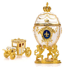 Royal Imperial White Russian Faberge Egg Replica : 6.6 inch + White Carriage picture